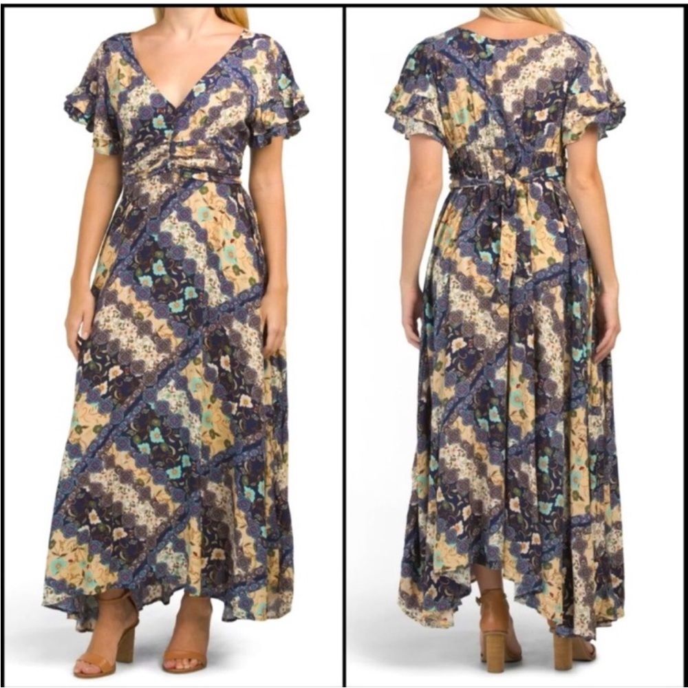 Abel the Label Anthropologie “Ghandi” Maxi Floral Flutter Sleeve Dress SZ M